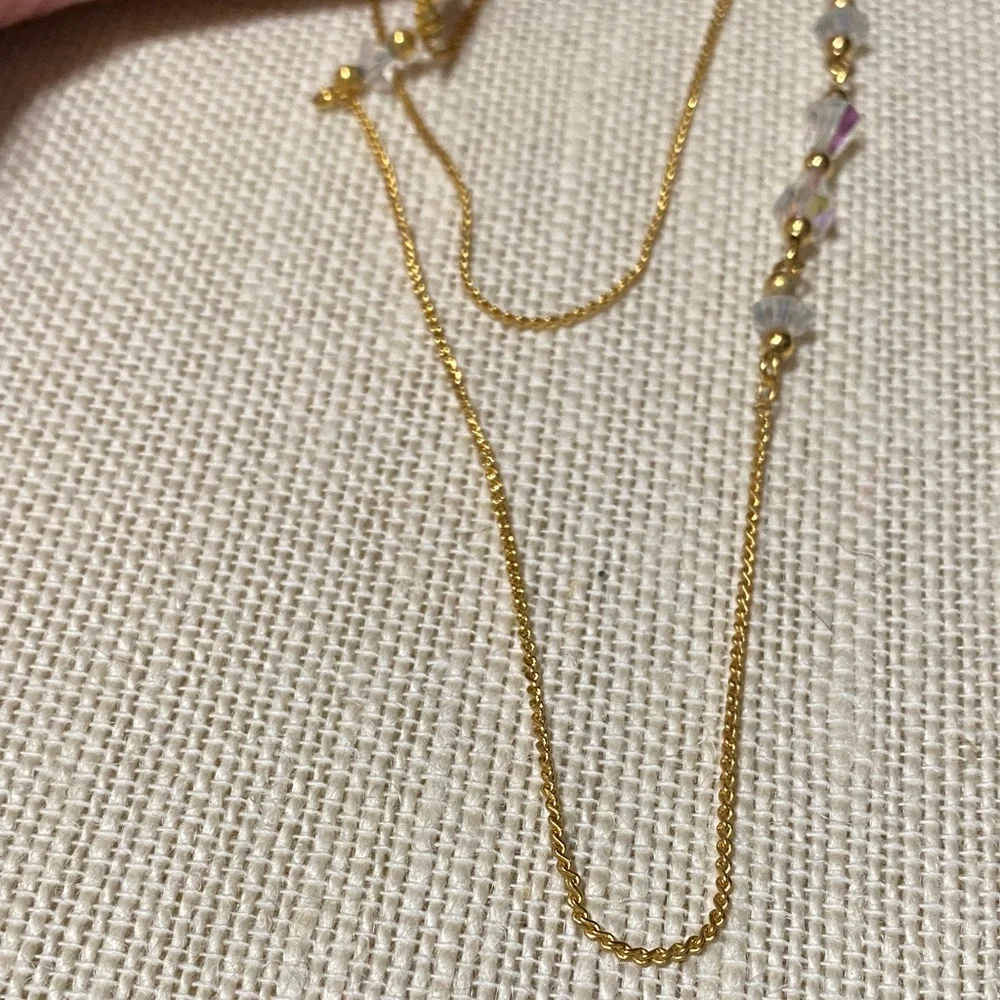 Vintage Gold and Crystal 32” chain Necklace